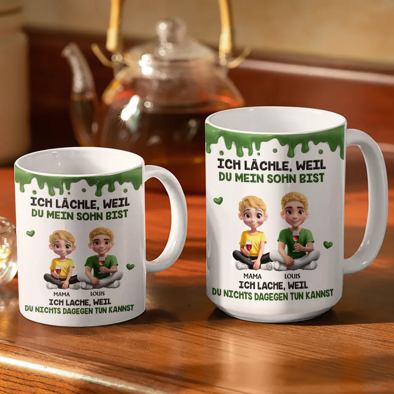Mom - Daughters (Adult),Gift For Daughter,Dad - Daughters (Adult),Family,Non-Eng,Happy,Gift For Women,Gift For Men - Ich Lächle Weil Du Meine Tochter Mein Sohn Bist - Personalisierte Weiße Tasse Mit Rundumdruck