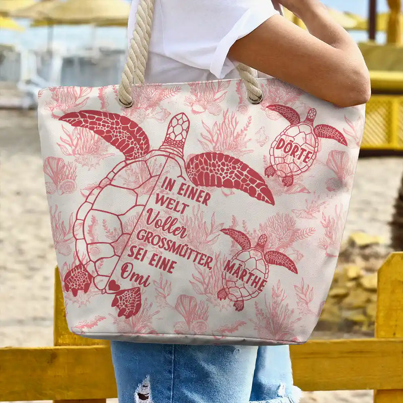 Beach,German,Gift For Grandma,Summer,Non-Eng,Adorable,Icon - In Einer Welt Voller Großmütter Toile De Jouy - Personalisierte Strandtasche
