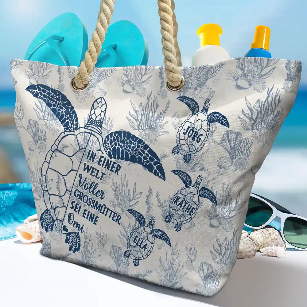 Beach,German,Gift For Grandma,Summer,Non-Eng,Adorable,Icon - In Einer Welt Voller Großmütter Toile De Jouy - Personalisierte Strandtasche