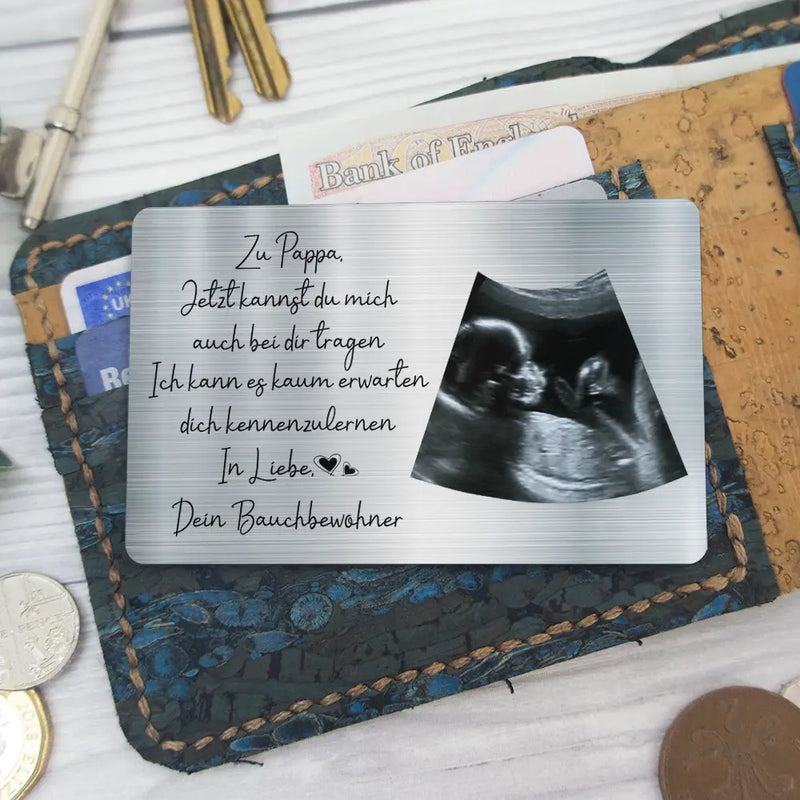 Gift For Father,Gift For Husband,New baby,New Dad - Eigenes Foto Zu Papa Jetzt Kannst Du Mich Auch Bei Dir Tragen - Personalisierte Aluminium-Geldbörsenkarte