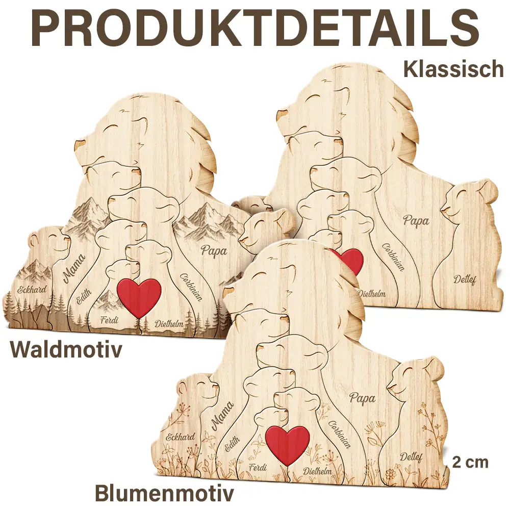 Family,Gift For Wife,Gift For Women,Gift For Husband,Gift For Mother,Gift For Father,Gift For Grandparents,Gift For Grandpa,Gift For Grandma,Parents,Gift For Men - Löwenfamilie - Liebevolles Geschenk Für Mama, Papa Und Familie - Personalisiertes Individuelles Form-Holzpuzzle
