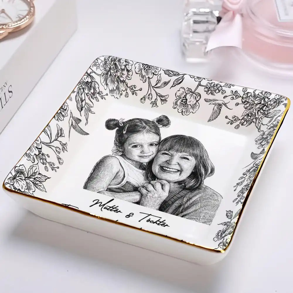 Gift For Mother, Gift For Women, Gift For Grandma, Gift For Wife - Eigenes Foto Als Bleistiftskizze Die Liebe Zwischen Mutter Und Tochter - Personalisierte Schmuckschale