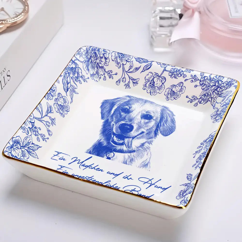 Pet Lovers,Pet Mom,Dog Lovers,Dog Mom,Cat Lovers,Cat Mom - Eigenes Foto Als Bleistiftskizze Mädchen mit Hund Und Katze - Personalisierte Schmuckschale