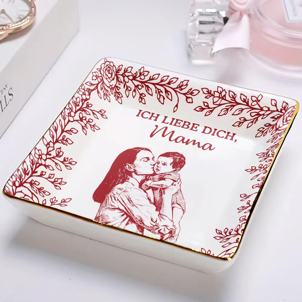 Gift For Mother, Gift For Women, Gift For Grandma, Gift For Wife - Eigenes Foto Als Bleistiftskizze Ich Liebe Dich Mama Oma - Personalisierte Schmuckschale