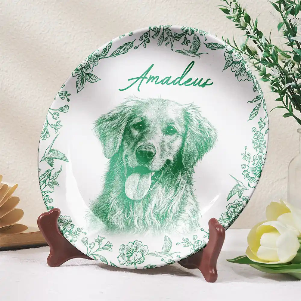 Pet Lovers,Pet Mom,Pet Dad,Pet Couple,Dog Dad,Dog Mom,Dog Lovers,Dog Couple,Cat Lovers,Cat Mom,Cat Couple,Cat Dad,Memorial - Eigenes Foto Als Bleistiftskizze Hund Und Katze Porträt - Personalisierter Keramik Teller
