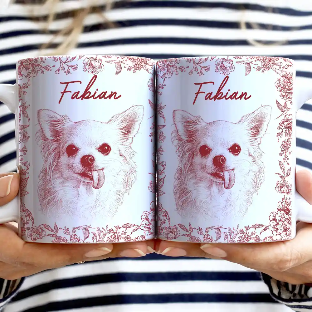 Pet Lovers,Pet Mom,Pet Dad,Pet Couple,Dog Dad,Dog Mom,Dog Lovers,Dog Couple,Cat Lovers,Cat Mom,Cat Couple,Cat Dad - Eigenes Foto Als Bleistiftskizze Hund Und Katze Porträt - Personalisierte Weiße Tasse Mit Rundumdruck