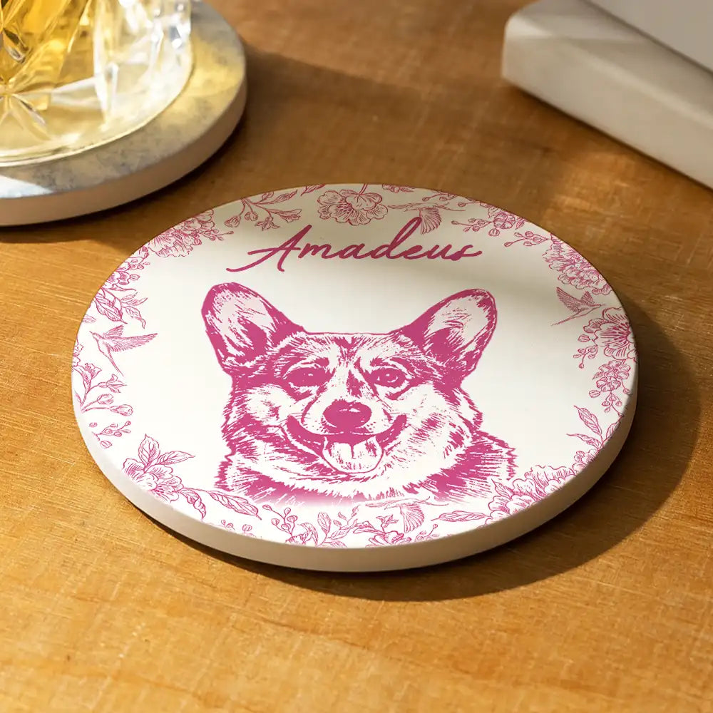 Pet Lovers,Pet Mom,Pet Dad,Dog Dad,Dog Mom,Dog Lovers,Cat Lovers,Cat Mom,Cat Dad - Eigenes Foto Als Bleistiftskizze Hund Und Katze Porträt - Personalisierter Keramik-Untersetzer