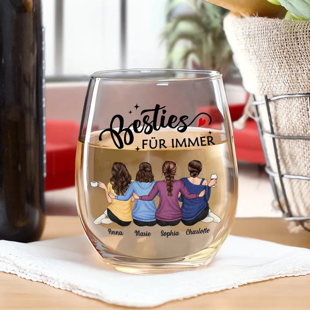 Gift For Bestie, Happy, Non-Eng, Gift For Women - Unzählige Erinnerungen Unsere Freundschaft Ist Endlos Beste Freundin - Personalisierte Weingläser Ohne Stiel