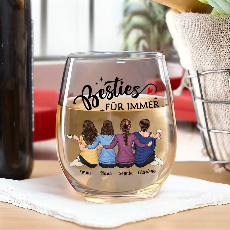Gift For Bestie, Happy, Non-Eng, Gift For Women - Unzählige Erinnerungen Unsere Freundschaft Ist Endlos Beste Freundin - Personalisierte Weingläser Ohne Stiel