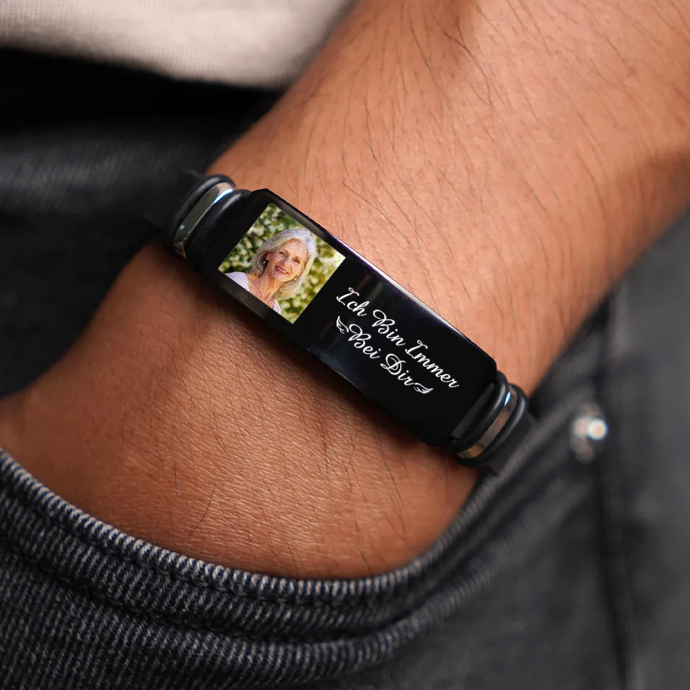 Gift For Father, Memorial, Custom Photo, Gift For Mother, German, Sad, Gift For Grandparents, Non-Eng, Photo, Sympathetic - Eigenes Foto Ich Bin Immer Bei Dir - Gedenkgeschenk Für Familie Und Freunde - Personalisiertes Graviertes Armband