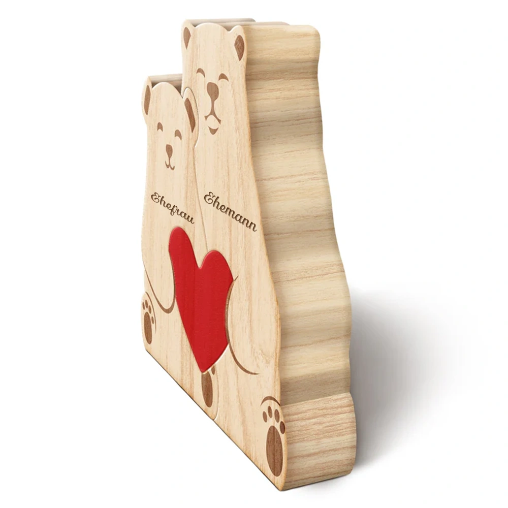 Bärenfamilie - Liebevolles Geschenk Für Papa Und Familie - Personalisiertes Individuelles Form-Holzpuzzle