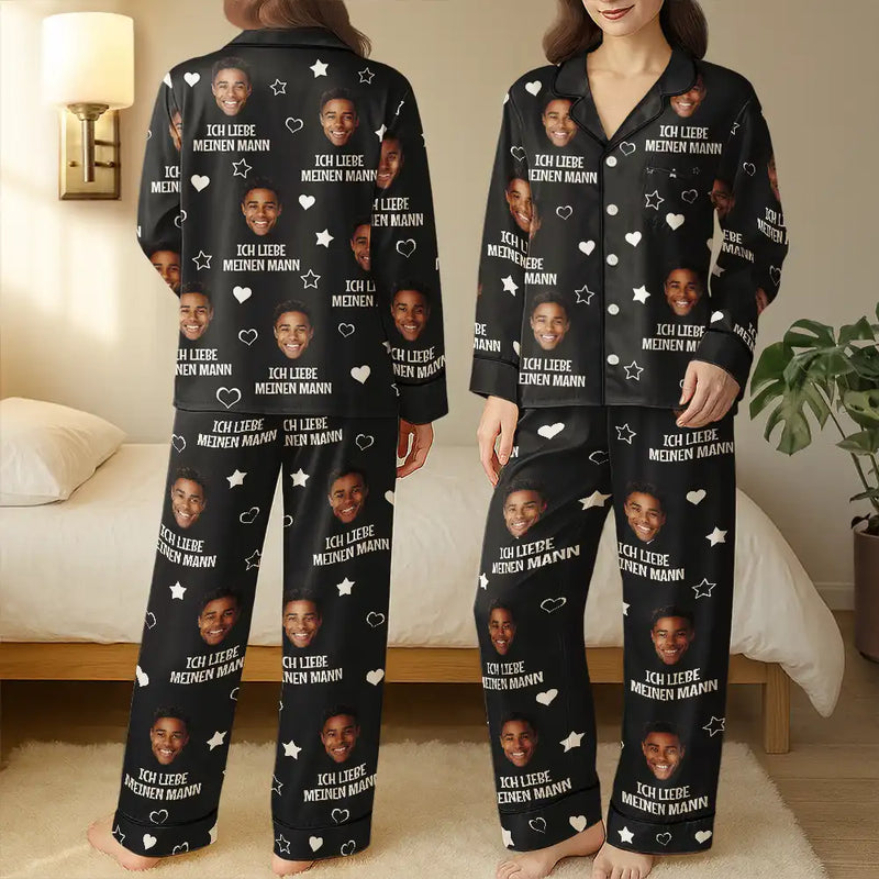 Gift For Wife, Gift For Girlfriend, Gift For Women - Eigenes Foto Ich Liebe Meine Frau Meinen Mann - Personalisiertes Satin-Pyjama-Set
