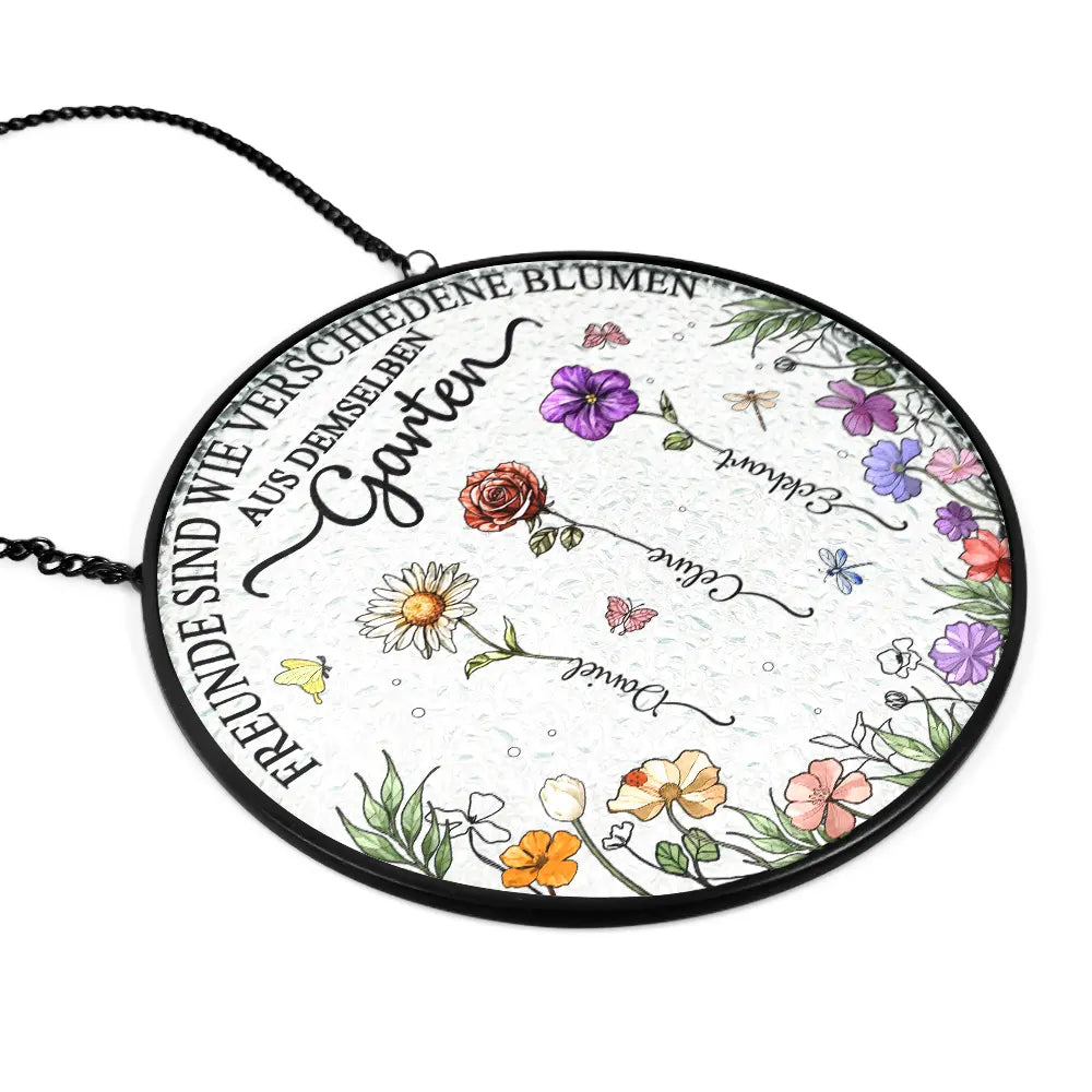 Gift For Bestie,Old Best friends,Gift For Women,Gift For Sisters,Gift For Sibling - Geburtsblumen Schwestern Besties Aus Demselben Garten - Personalisierter Buntglas-Fenster-Sonnenfänger Zum Aufhängen