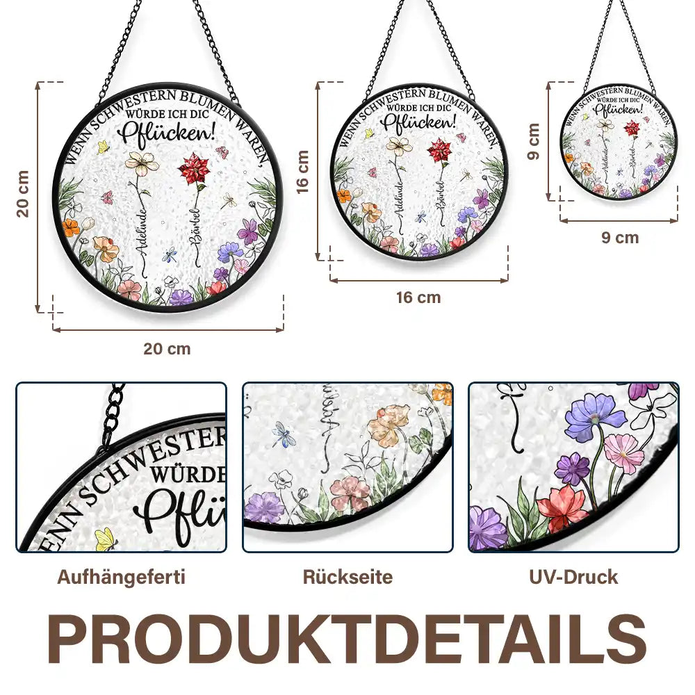 Gift For Bestie,Old Best friends,Gift For Women,Gift For Sisters,Gift For Sibling - Geburtsblumen Schwestern Besties Aus Demselben Garten - Personalisierter Buntglas-Fenster-Sonnenfänger Zum Aufhängen
