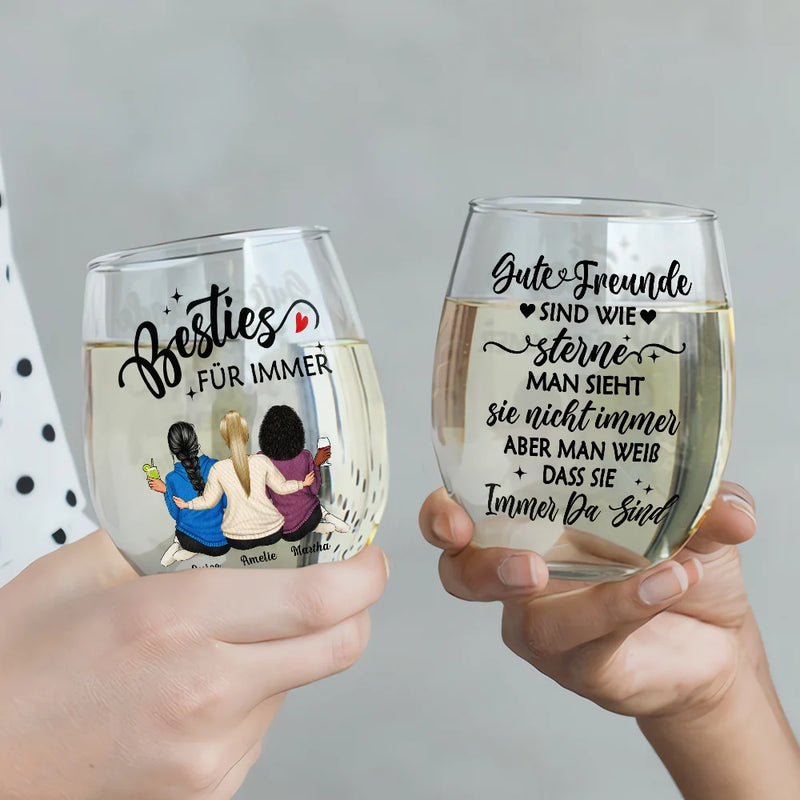 Gift For Bestie, Happy, Non-Eng, Gift For Women - Unzählige Erinnerungen Unsere Freundschaft Ist Endlos Beste Freundin - Personalisierte Weingläser Ohne Stiel