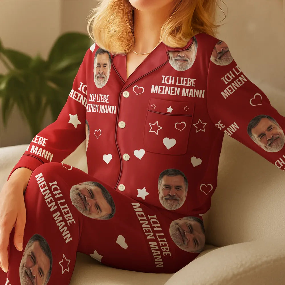 Gift For Wife, Gift For Girlfriend, Gift For Women - Eigenes Foto Ich Liebe Meine Frau Meinen Mann - Personalisiertes Satin-Pyjama-Set