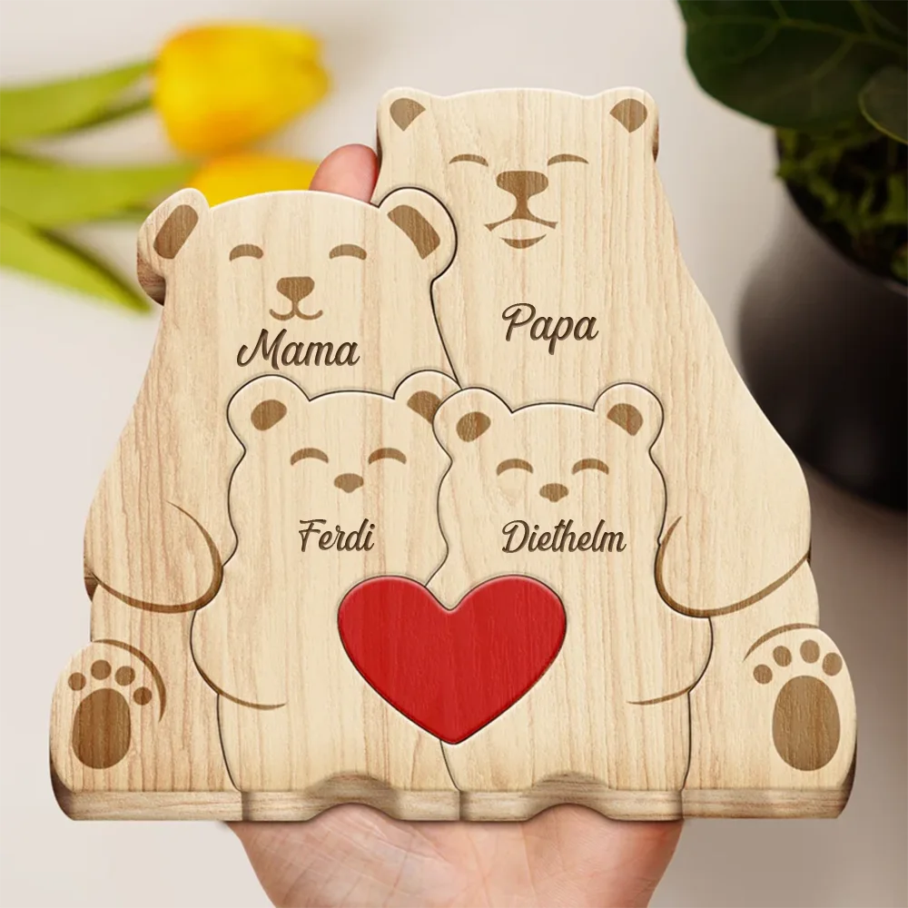 Bärenfamilie - Liebevolles Geschenk Für Papa Und Familie - Personalisiertes Individuelles Form-Holzpuzzle