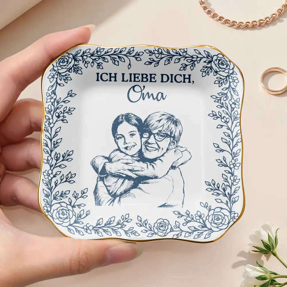Gift For Mother, Gift For Women, Gift For Grandma, Gift For Wife - Eigenes Foto Als Bleistiftskizze Ich Liebe Dich Mama Oma - Personalisierte Schmuckschale