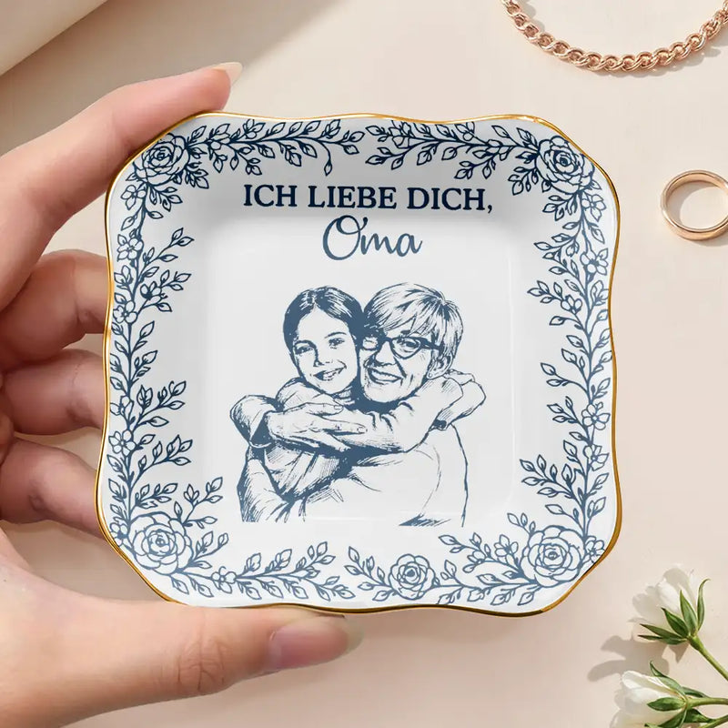 Gift For Mother, Gift For Women, Gift For Grandma, Gift For Wife - Eigenes Foto Als Bleistiftskizze Ich Liebe Dich Mama Oma - Personalisierte Schmuckschale