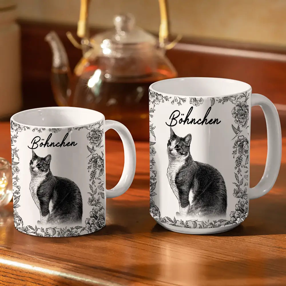 Pet Lovers,Pet Mom,Pet Dad,Pet Couple,Dog Dad,Dog Mom,Dog Lovers,Dog Couple,Cat Lovers,Cat Mom,Cat Couple,Cat Dad - Eigenes Foto Als Bleistiftskizze Hund Und Katze Porträt - Personalisierte Weiße Tasse Mit Rundumdruck