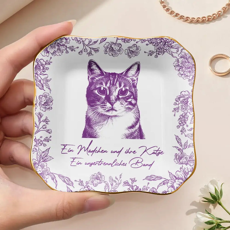 Pet Lovers,Pet Mom,Dog Lovers,Dog Mom,Cat Lovers,Cat Mom - Eigenes Foto Als Bleistiftskizze Mädchen mit Hund Und Katze - Personalisierte Schmuckschale