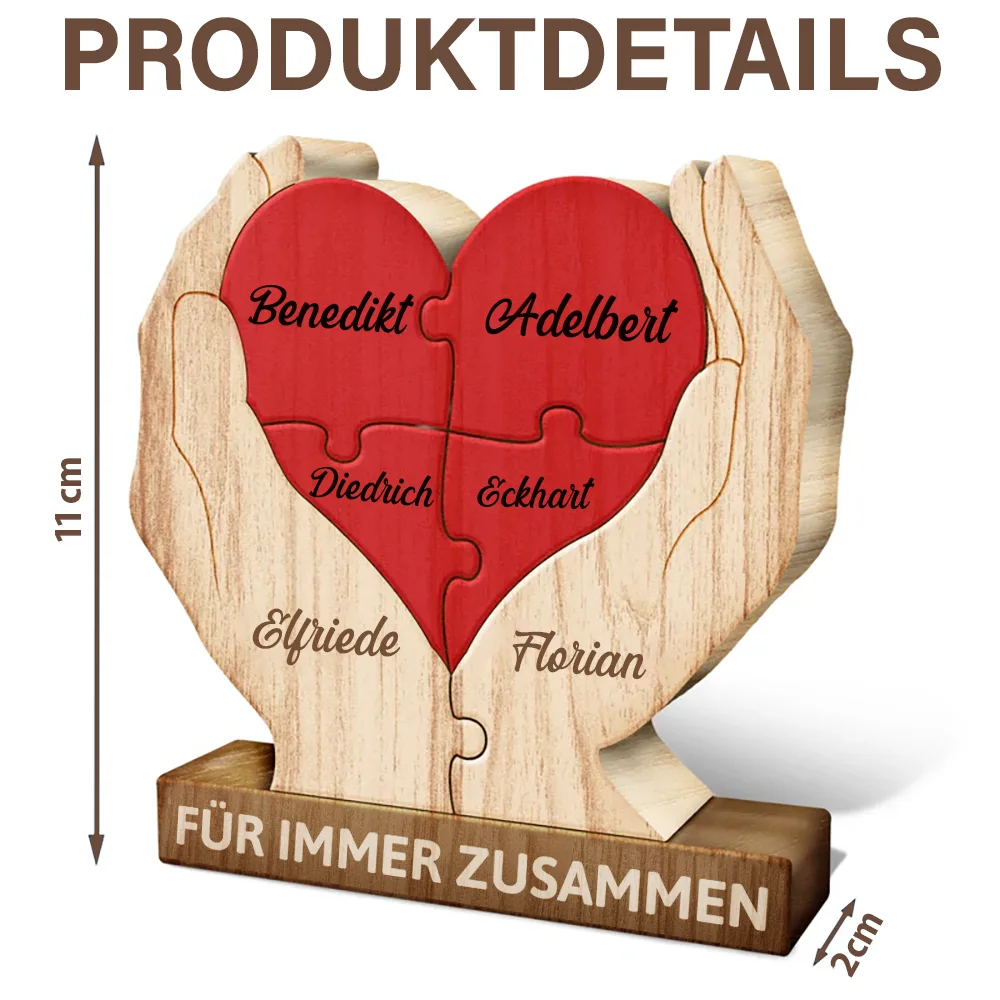 Family,Gift For Wife,Gift For Women,Gift For Husband,Gift For Mother,Gift For Father,Gift For Grandparents,Gift For Grandpa,Gift For Grandma,Parents,Gift For Men - Familienhände Für Immer Zusammen - Geschenk Für Mama, Papa Und Familie - Personalisiertes Individuelles Form-Holzpuzzle
