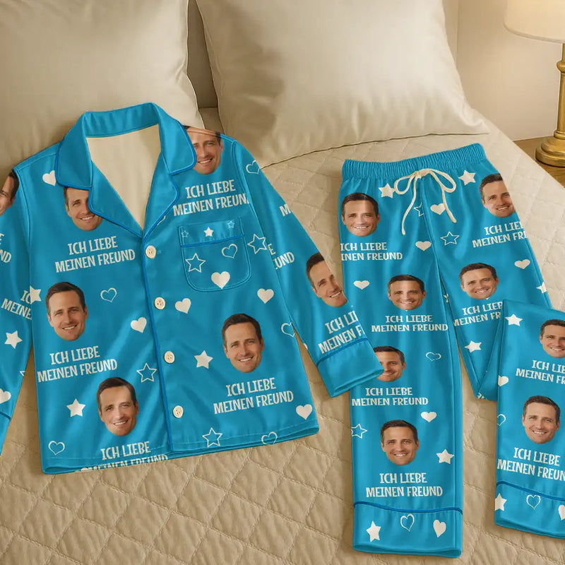 Gift For Wife, Gift For Girlfriend, Gift For Women - Eigenes Foto Ich Liebe Meine Frau Meinen Mann - Personalisiertes Satin-Pyjama-Set