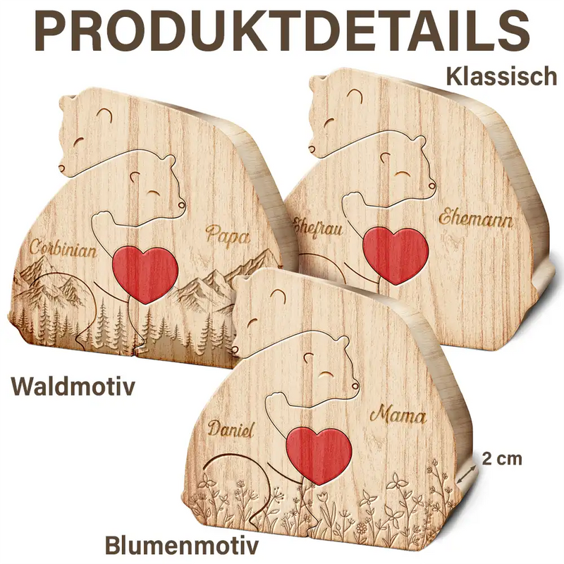 Family,Gift For Wife,Gift For Women,Gift For Husband,Gift For Mother,Gift For Father,Gift For Grandparents,Gift For Grandpa,Gift For Grandma,Parents,Gift For Men - Bärenfamilie - Liebevolles Geschenk Für Mama, Papa Und Familie - Personalisiertes Individuelles Form-Holzpuzzle