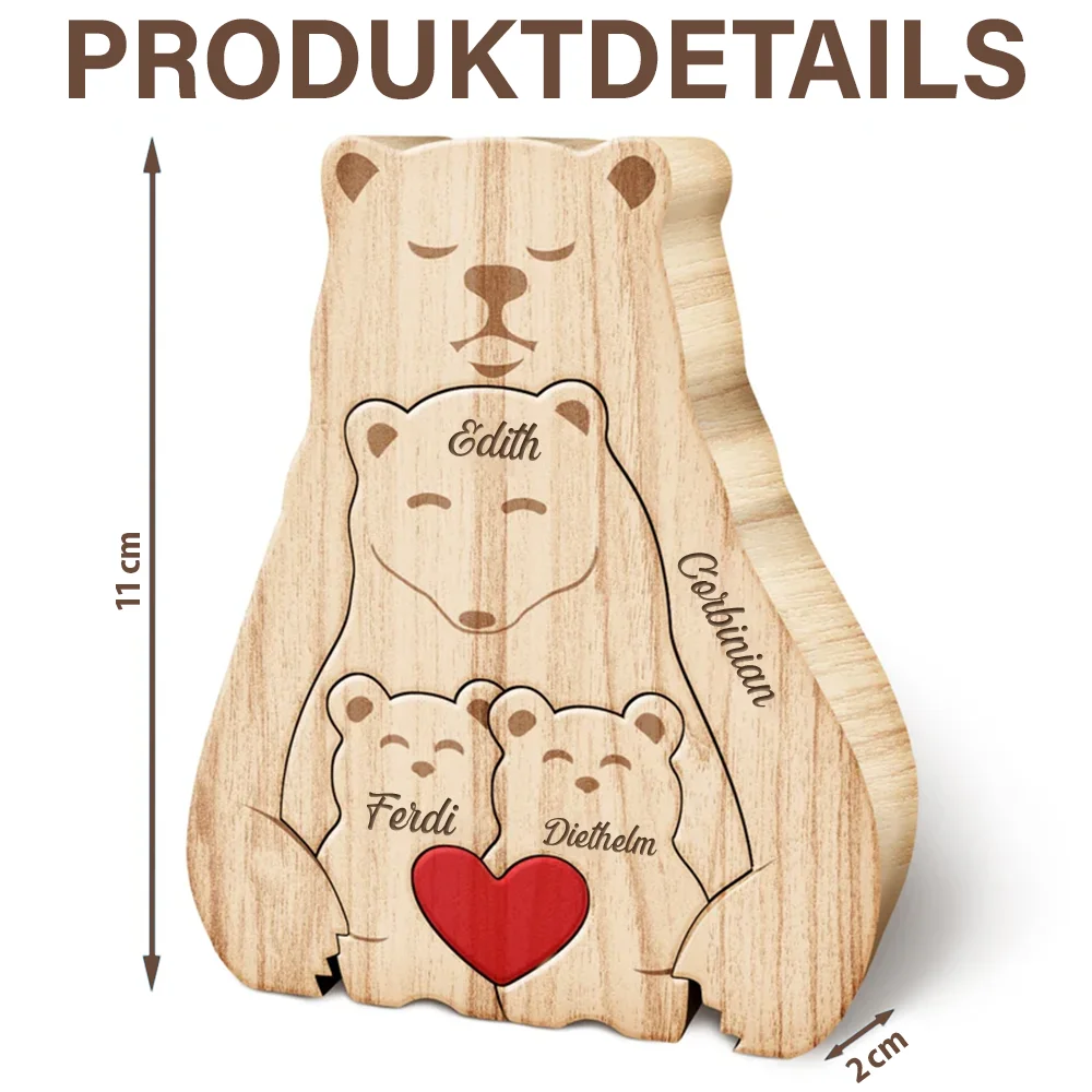 Bärenfamilie - Liebevolles Geschenk Für Papa Und Familie - Personalisiertes Individuelles Form-Holzpuzzle