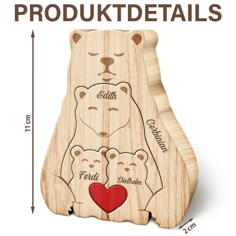 Bärenfamilie - Liebevolles Geschenk Für Papa Und Familie - Personalisiertes Individuelles Form-Holzpuzzle
