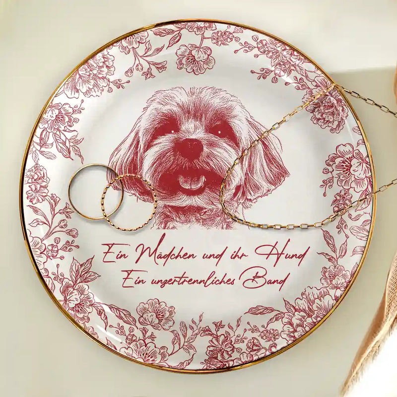 Pet Lovers,Pet Mom,Dog Lovers,Dog Mom,Cat Lovers,Cat Mom - Eigenes Foto Als Bleistiftskizze Mädchen mit Hund Und Katze - Personalisierte Schmuckschale