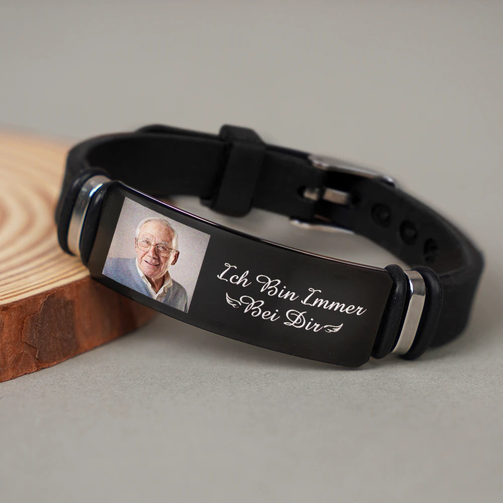 Gift For Father, Memorial, Custom Photo, Gift For Mother, German, Sad, Gift For Grandparents, Non-Eng, Photo, Sympathetic - Eigenes Foto Ich Bin Immer Bei Dir - Gedenkgeschenk Für Familie Und Freunde - Personalisiertes Graviertes Armband