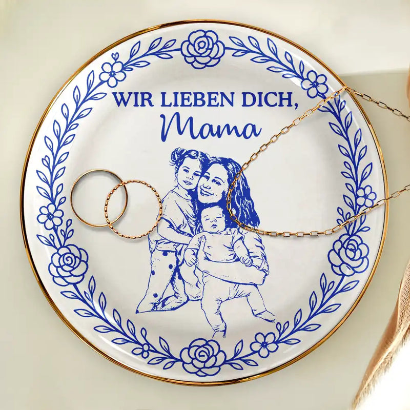 Gift For Mother, Gift For Women, Gift For Grandma, Gift For Wife - Eigenes Foto Als Bleistiftskizze Ich Liebe Dich Mama Oma - Personalisierte Schmuckschale