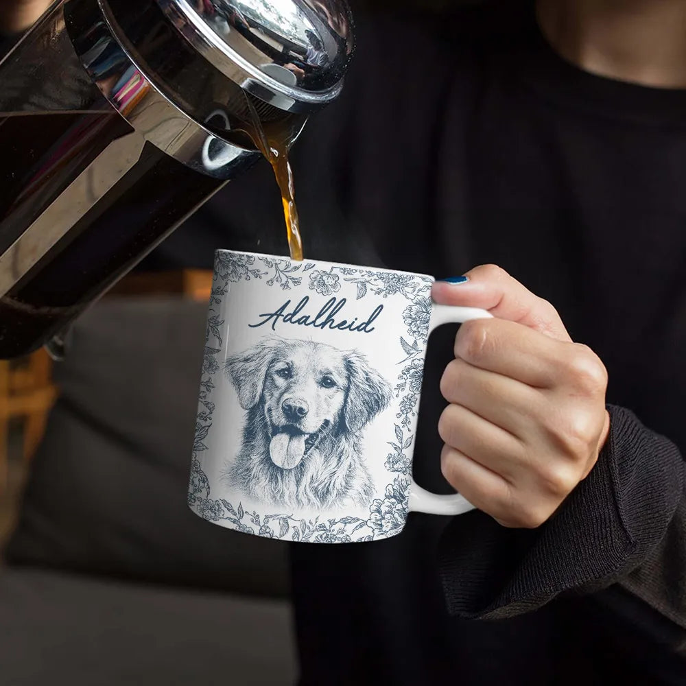 Pet Lovers,Pet Mom,Pet Dad,Pet Couple,Dog Dad,Dog Mom,Dog Lovers,Dog Couple,Cat Lovers,Cat Mom,Cat Couple,Cat Dad - Eigenes Foto Als Bleistiftskizze Hund Und Katze Porträt - Personalisierte Weiße Tasse Mit Rundumdruck