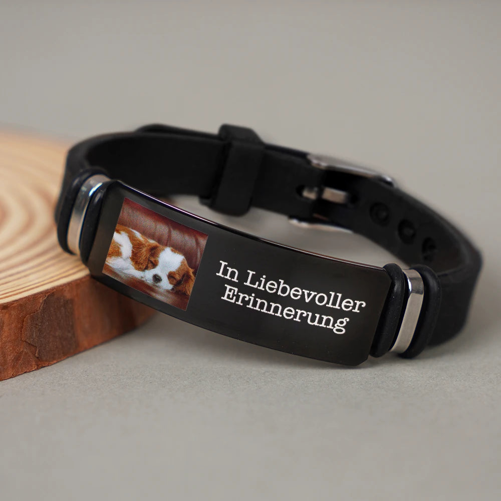 Dog Lovers,Dog Mom,Pet Lovers,Dog Dad,Memorial,German,Sad,Non-Eng,Photo,Sympathetic - Eigenes Foto Für Immer In Meinem Herzen - Gedenkgeschenk Für Tierliebhaber - Personalisiertes Graviertes Armband
