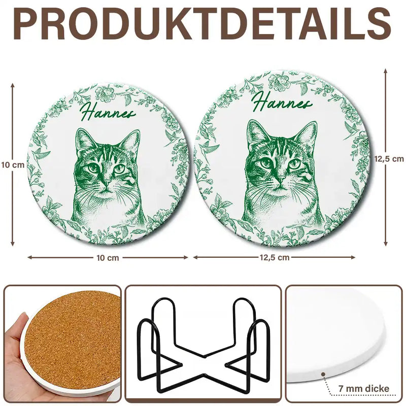 Pet Lovers,Pet Mom,Pet Dad,Dog Dad,Dog Mom,Dog Lovers,Cat Lovers,Cat Mom,Cat Dad - Eigenes Foto Als Bleistiftskizze Hund Und Katze Porträt - Personalisierter Keramik-Untersetzer