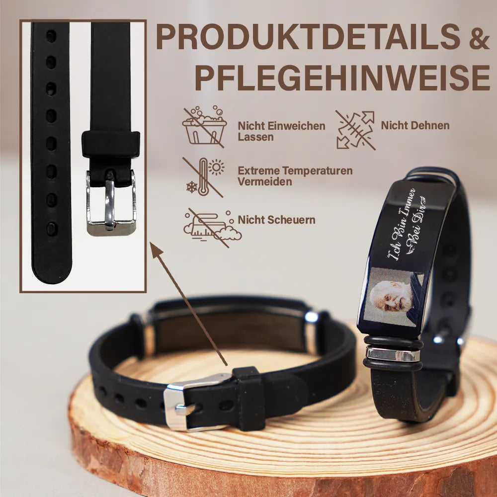 Gift For Father, Memorial, Custom Photo, Gift For Mother, German, Sad, Gift For Grandparents, Non-Eng, Photo, Sympathetic - Eigenes Foto Ich Bin Immer Bei Dir - Gedenkgeschenk Für Familie Und Freunde - Personalisiertes Graviertes Armband