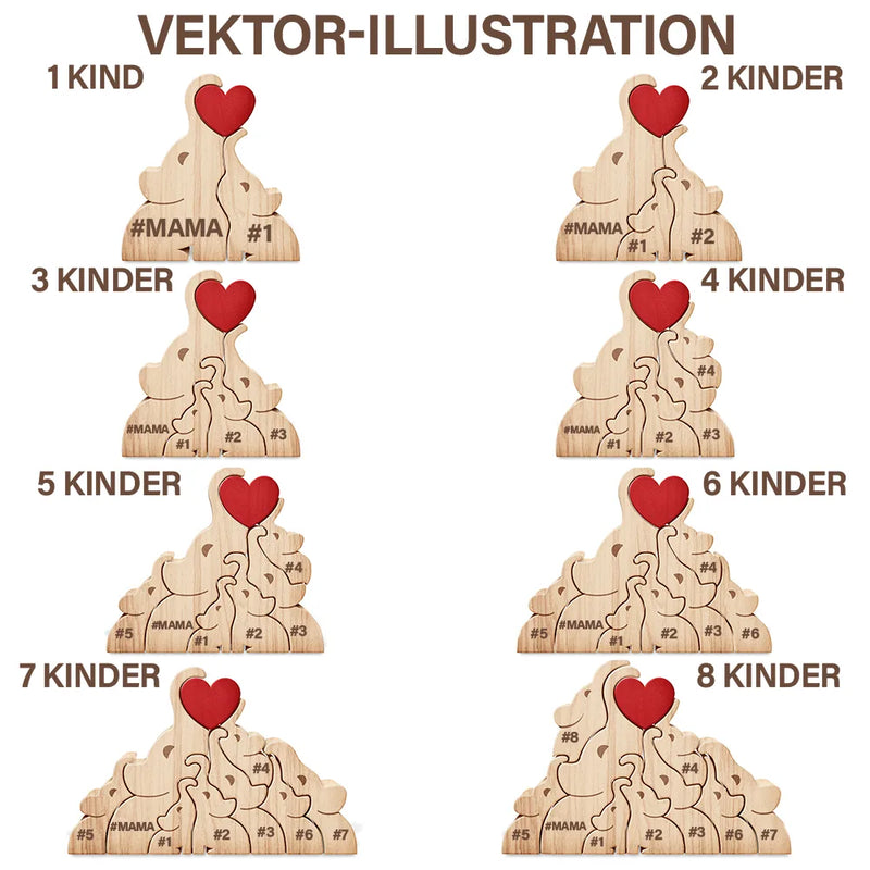 Elefantenfamilie - Liebevolles Geschenk Für Mama, Papa Und Familie - Personalisiertes Individuelles Form-Holzpuzzle