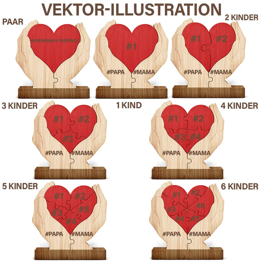 Family,Gift For Wife,Gift For Women,Gift For Husband,Gift For Mother,Gift For Father,Gift For Grandparents,Gift For Grandpa,Gift For Grandma,Parents,Gift For Men - Familienhände Für Immer Zusammen - Geschenk Für Mama, Papa Und Familie - Personalisiertes Individuelles Form-Holzpuzzle