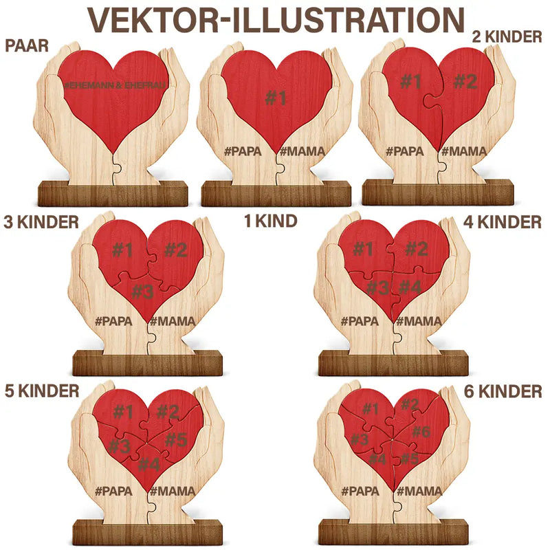 Family,Gift For Wife,Gift For Women,Gift For Husband,Gift For Mother,Gift For Father,Gift For Grandparents,Gift For Grandpa,Gift For Grandma,Parents,Gift For Men - Familienhände Für Immer Zusammen - Geschenk Für Mama, Papa Und Familie - Personalisiertes Individuelles Form-Holzpuzzle