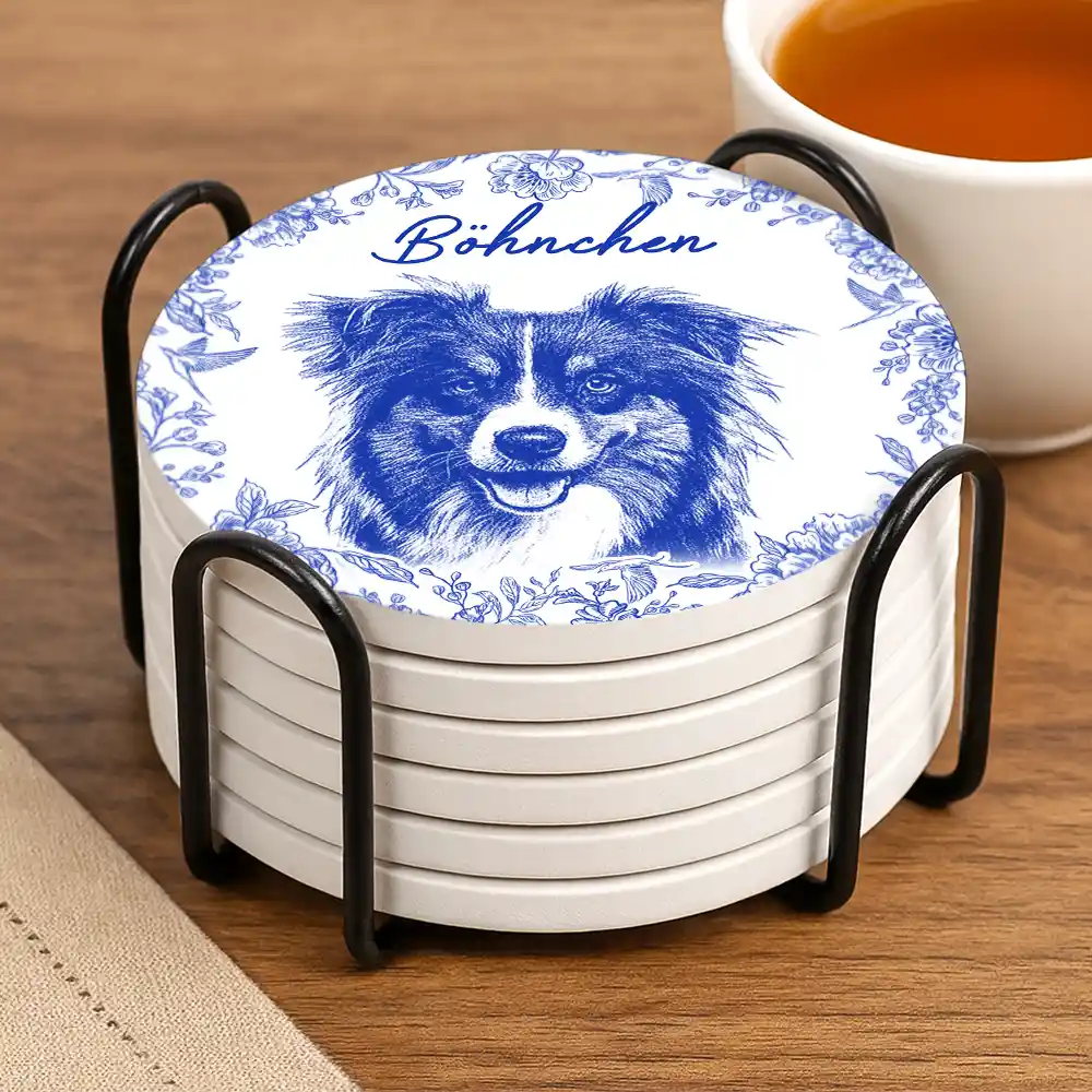 Pet Lovers,Pet Mom,Pet Dad,Dog Dad,Dog Mom,Dog Lovers,Cat Lovers,Cat Mom,Cat Dad - Eigenes Foto Als Bleistiftskizze Hund Und Katze Porträt - Personalisierter Keramik-Untersetzer