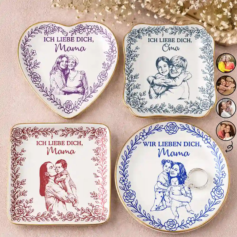 Gift For Mother, Gift For Women, Gift For Grandma, Gift For Wife - Eigenes Foto Als Bleistiftskizze Ich Liebe Dich Mama Oma - Personalisierte Schmuckschale
