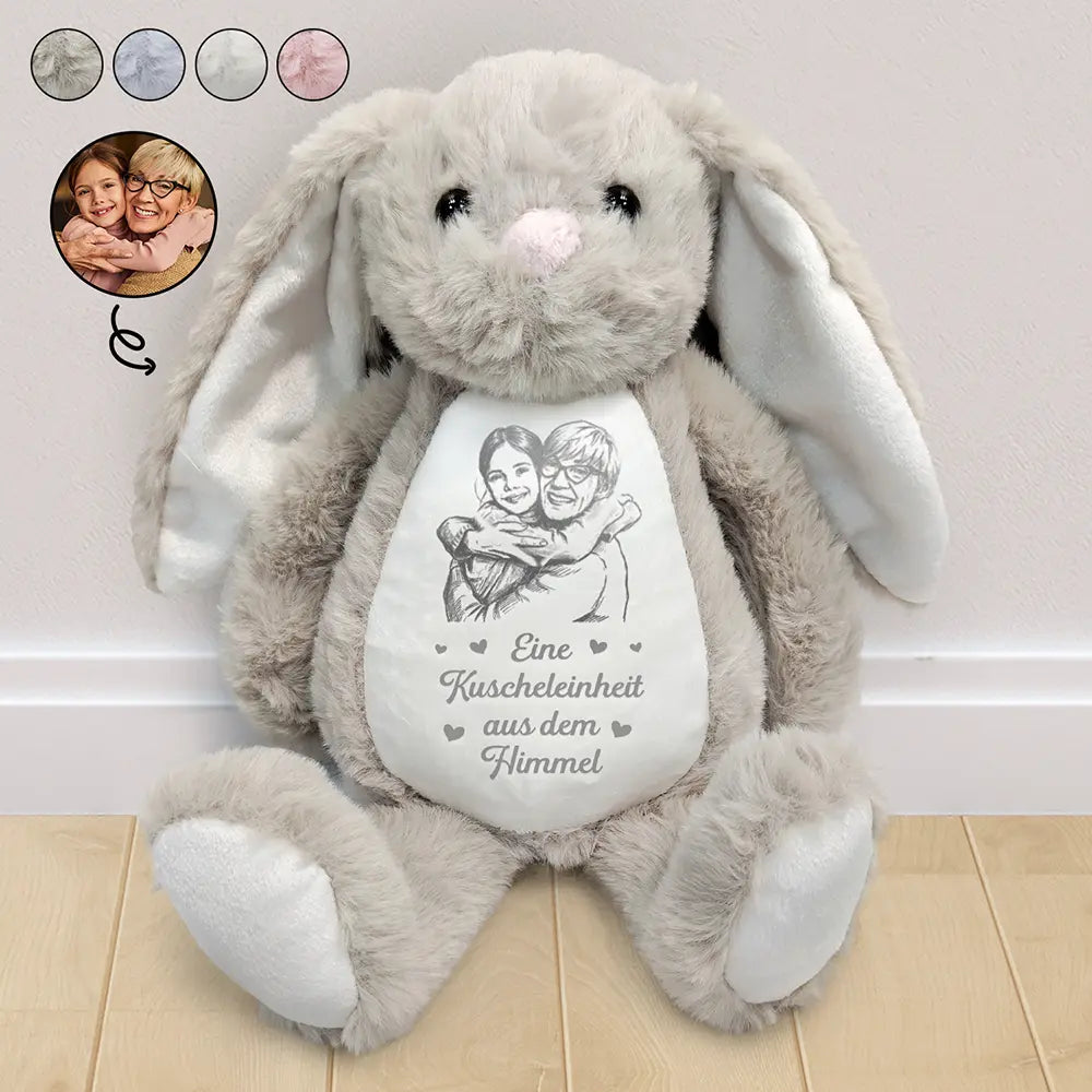 Memorial,Gift For Kids,Gift For Grandkids,Grandma - Grandkids,Grandpa - Grandkids,Dad - Children,Mom - Children - Eigenes Foto Als Bleistiftskizze Eine Kuscheleinheit Aus Dem Himmel - Personalisierter Stoffhase