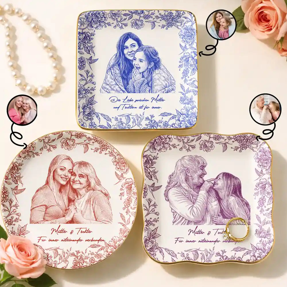 Gift For Mother, Gift For Women, Gift For Grandma, Gift For Wife - Eigenes Foto Als Bleistiftskizze Die Liebe Zwischen Mutter Und Tochter - Personalisierte Schmuckschale