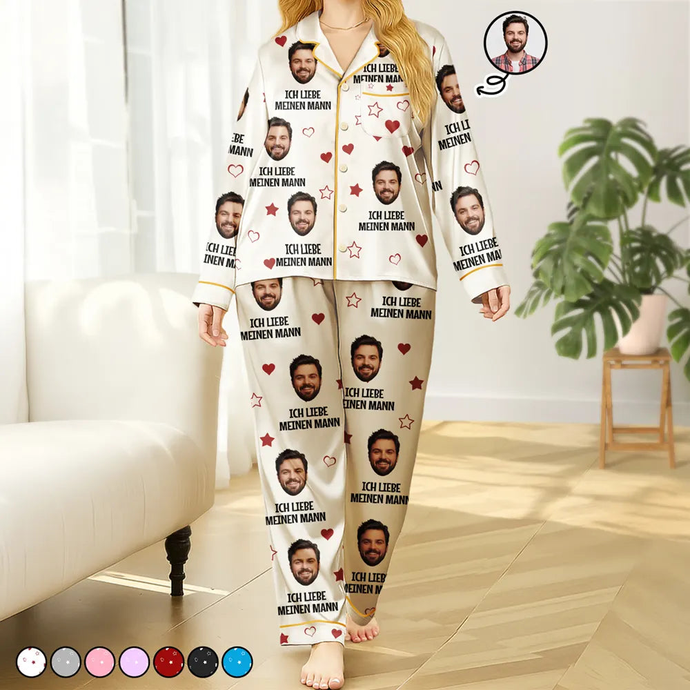 Gift For Wife, Gift For Girlfriend, Gift For Women - Eigenes Foto Ich Liebe Meine Frau Meinen Mann - Personalisiertes Satin-Pyjama-Set