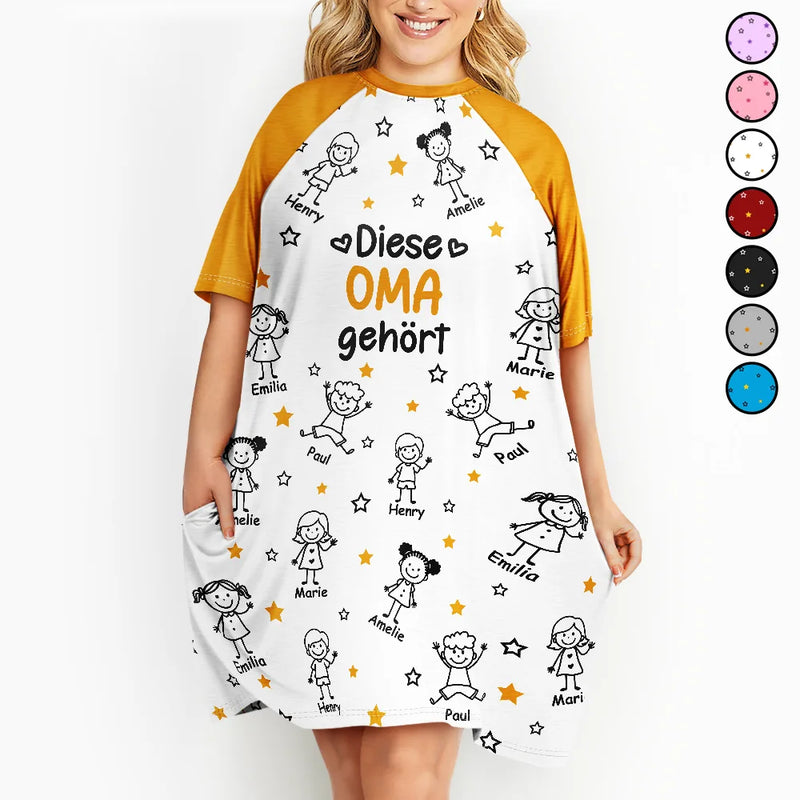 Gift For Wife, Gift For Yourself, Gift For Women, Gift For Mother, Gift For Grandma, Love - Diese Oma Mama Gehört Ihren Enkelkindern - Personalisiertes Damen-Schlafshirt