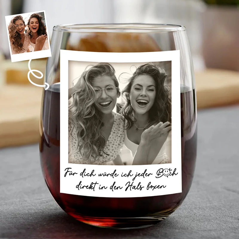 Gift For Bestie, Old Best friends, Gift For Women - Eigenes Foto Besties Grayscale Direkt In Den Hals Boxen - Personalisierte Weingläser Ohne Stiel