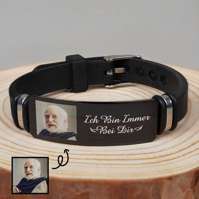 Gift For Father, Memorial, Custom Photo, Gift For Mother, German, Sad, Gift For Grandparents, Non-Eng, Photo, Sympathetic - Eigenes Foto Ich Bin Immer Bei Dir - Gedenkgeschenk Für Familie Und Freunde - Personalisiertes Graviertes Armband