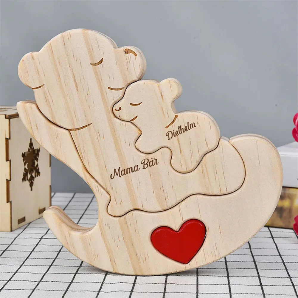 Mama Bär - Liebevolles Geschenk Für Mamas Und Omas - Personalisiertes Individuelles Form-Holzpuzzle