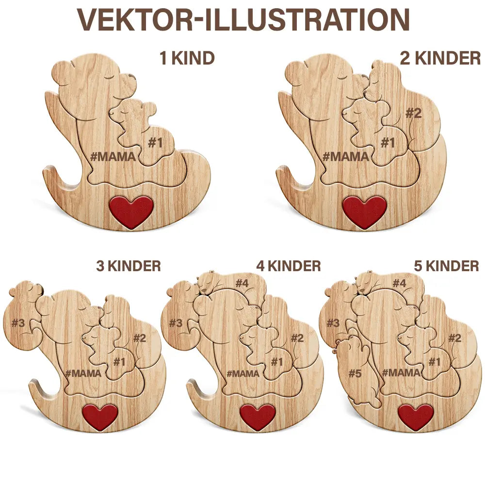 Family, Gift For Wife, Gift For Women, Gift For Mother, Gift For Grandma - Mama Bär - Liebevolles Geschenk Für Mamas Und Omas - Personalisiertes Individuelles Form-Holzpuzzle
